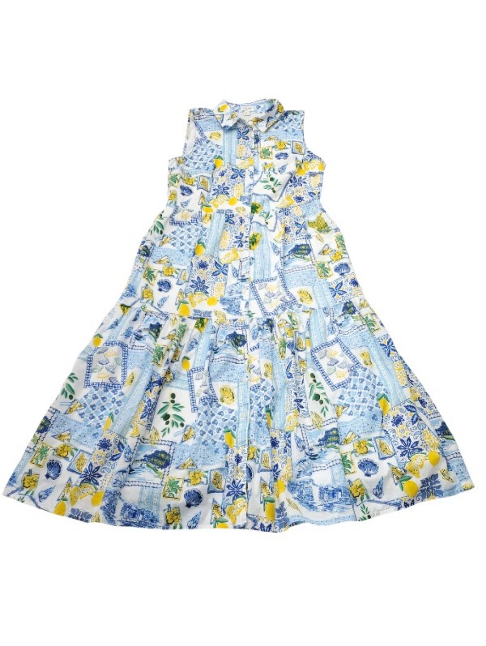 J Crew Dolce Vita Lemons Positano Button Front Midi Dress Cotton Vacation Size 4 - Picture 3 of 10